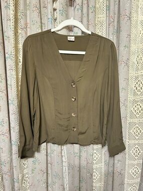 2/$28 Olive Button Front Blouse Keep In Touch NWT Boho Lightweight Top
